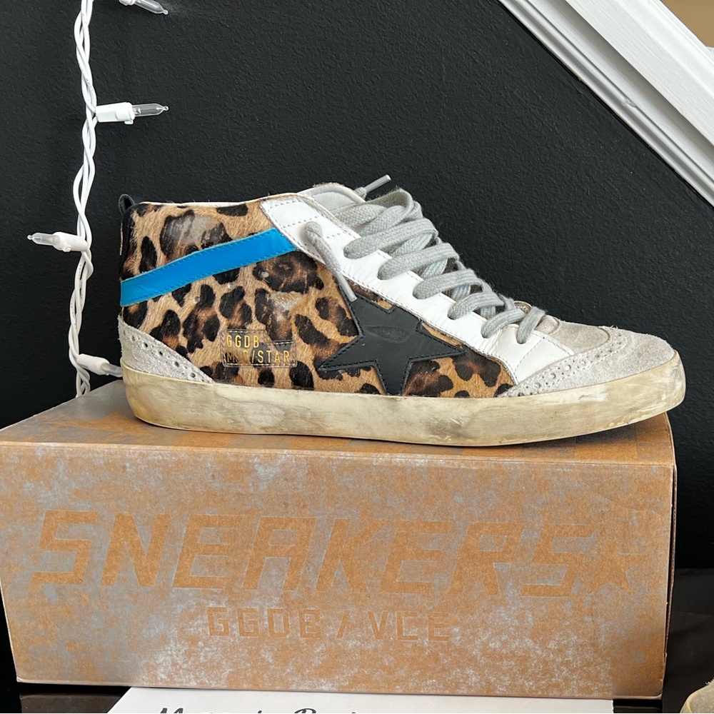 Golden Goose Sneakers Mid Star Leopard Pony Black Star Size 39